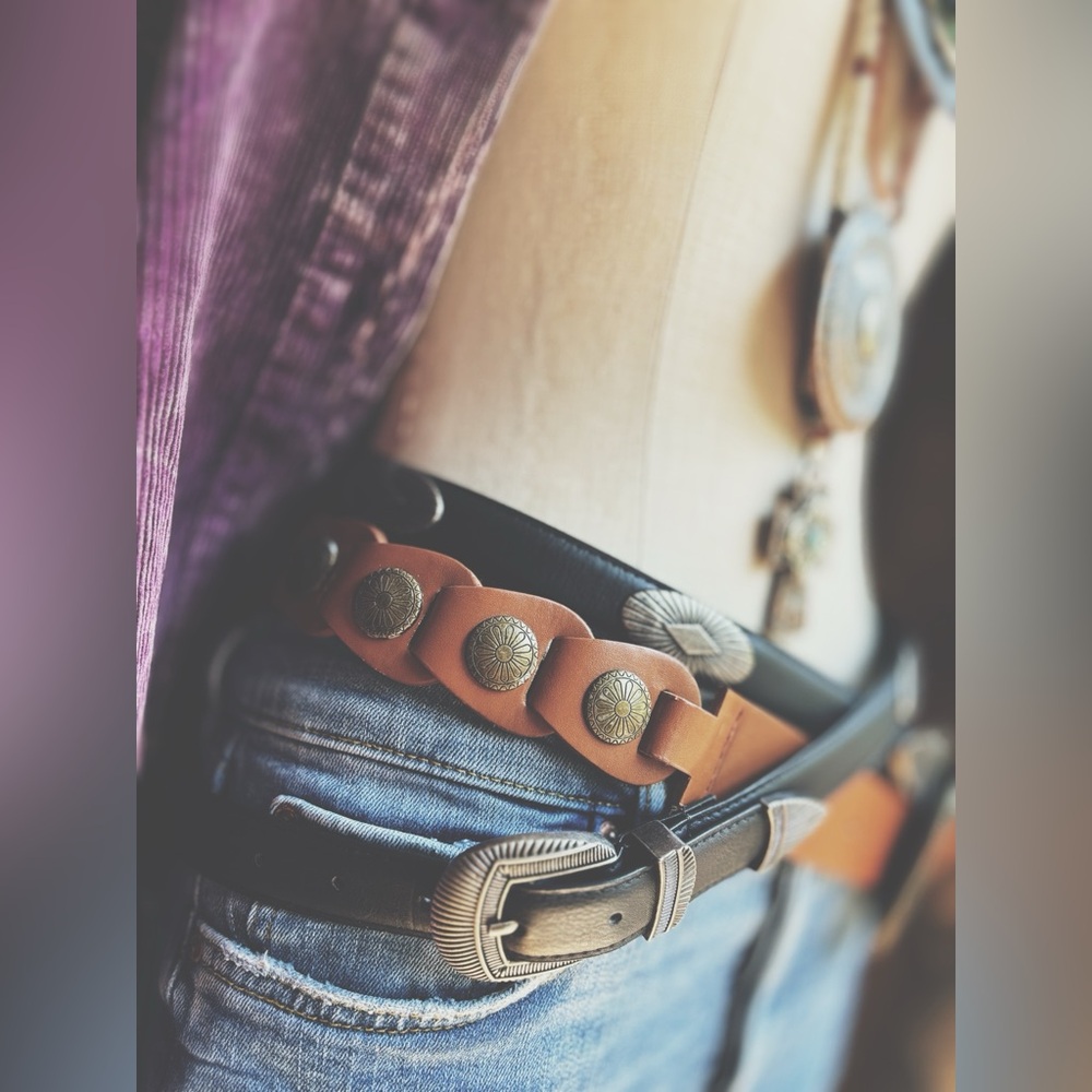 Tanya Western Concho Belt | Black Faux Leather | Silver-Tone Filigree